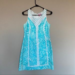 Lilly Pulitzer white/turquoise shift dress size 6